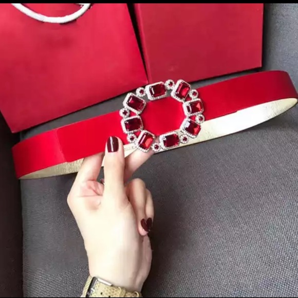 Red statement belt with satin belt